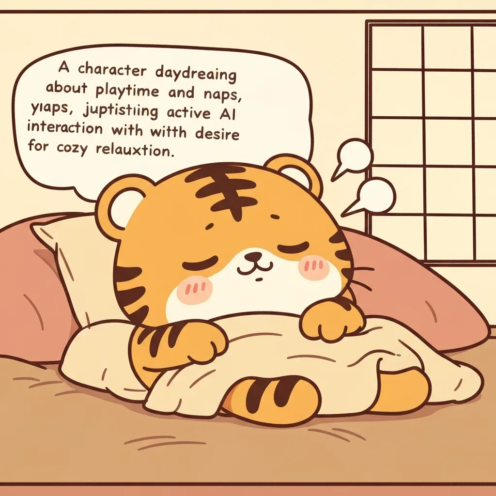 いけぽん: お休み中、ずっとAIさんと遊んでるガオ！猫さんみたいに、ごろごろお昼寝したいガオ…🐯